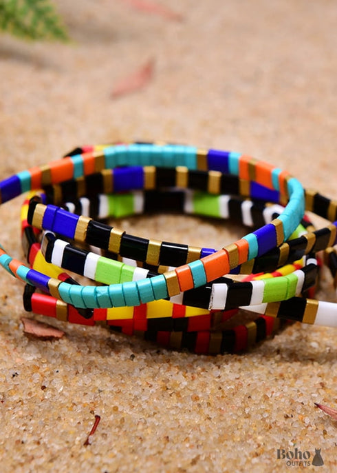 Boho Necklace, Tila Bead Choker with Bracelet, Color of Life